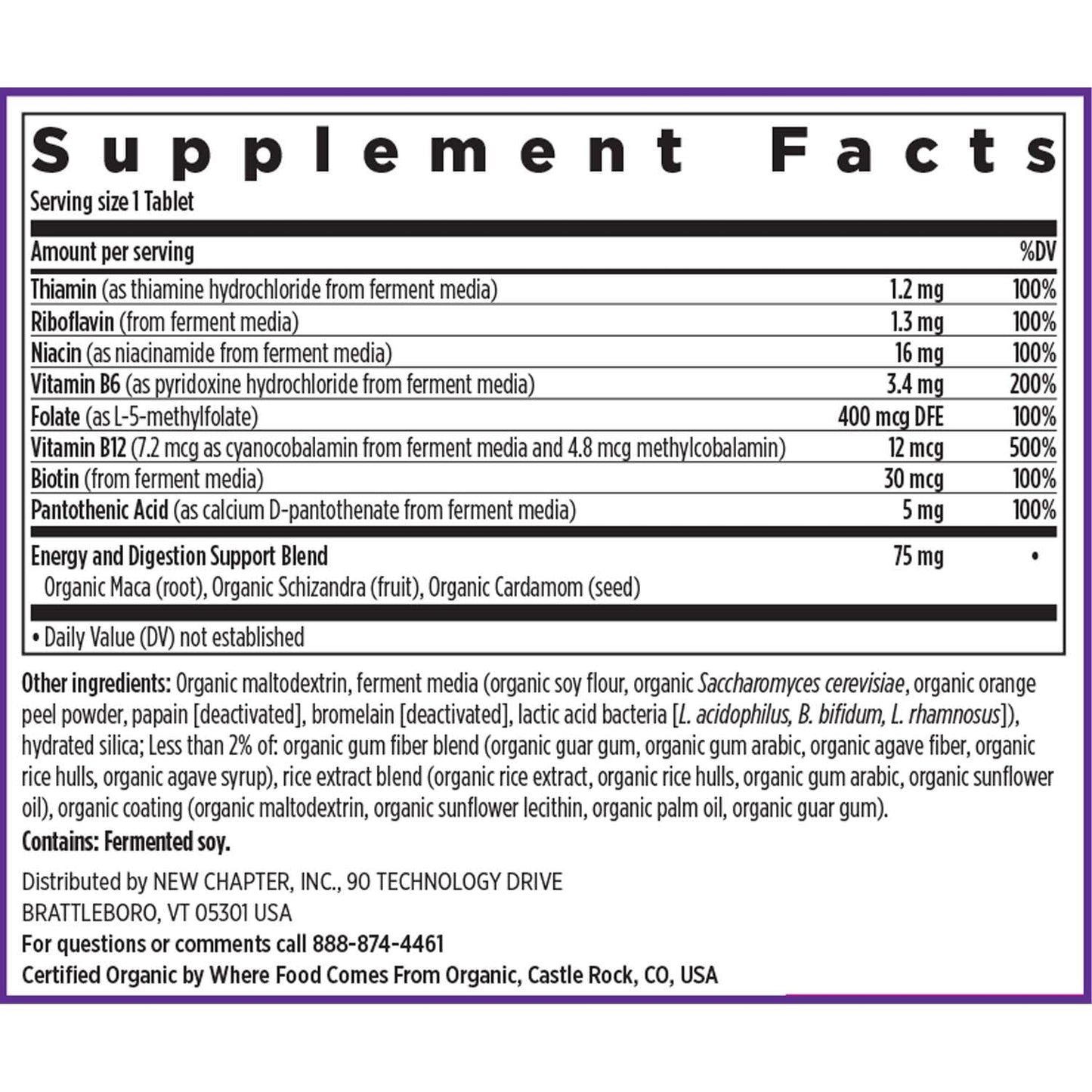 New Chapter Vitamin B Complex, Fermented Vitamin B Complex, USDA Organic, ONE Daily for Cellular Energy + Brain + Beauty, 100% Vegan, Gluten-Free - 60 Count