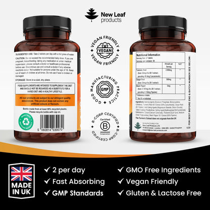 Turmeric Tablets with Black Pepper & Ginger - Curcumin 180 Tablets | New Leaf