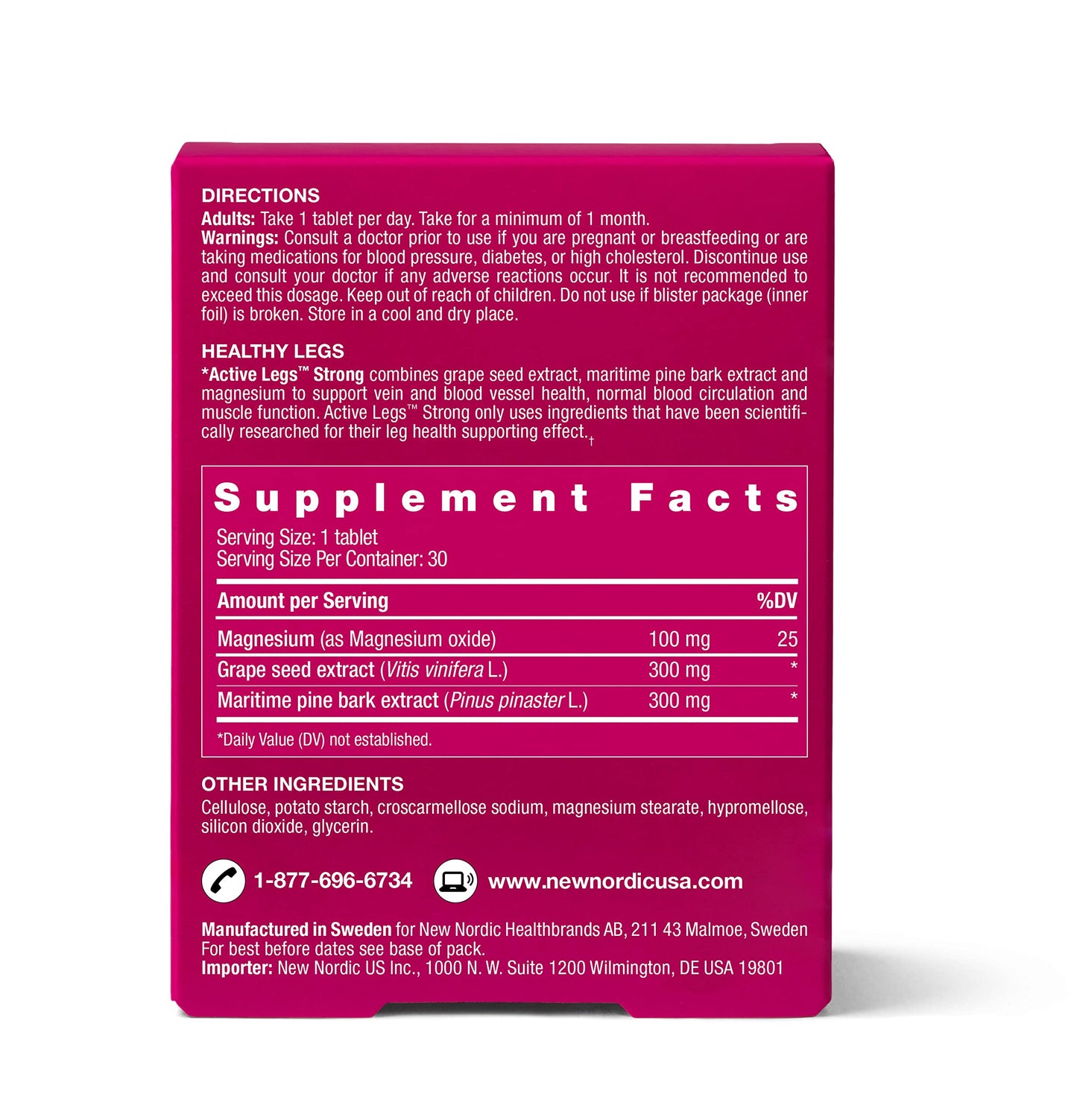 New Nordic Active Legs Strong – Leg Circulation Support, Pine Bark & Grape Seed, Magnesium, 30 Count
