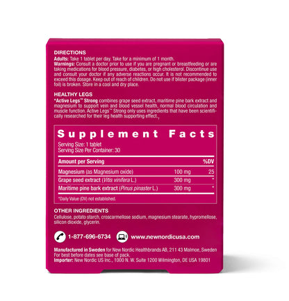 New Nordic Active Legs Strong – Leg Circulation Support, Pine Bark & Grape Seed, Magnesium, 30 Count