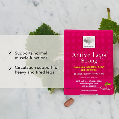 New Nordic Active Legs Strong – Leg Circulation Support, Pine Bark & Grape Seed, Magnesium, 30 Count