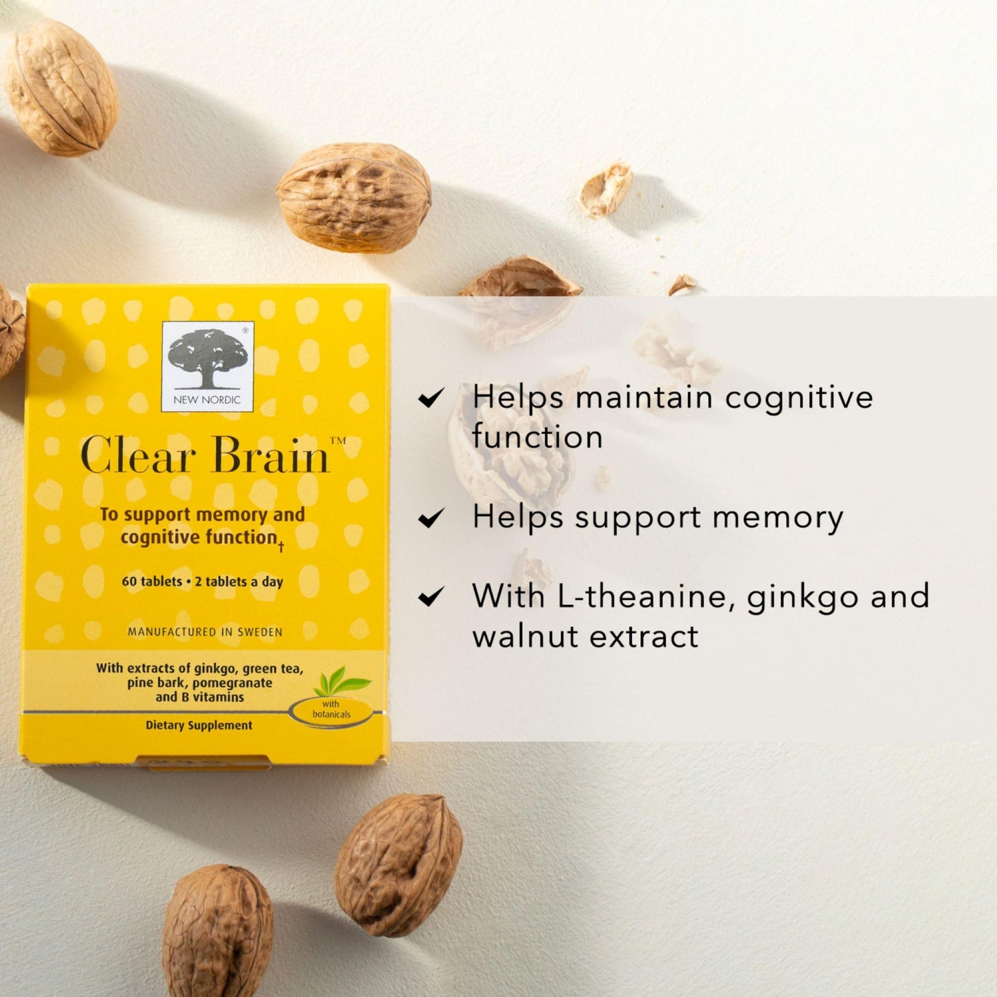 New Nordic Clear Brain Tablets – Swedish Made, 60 Count, Cognitive Health