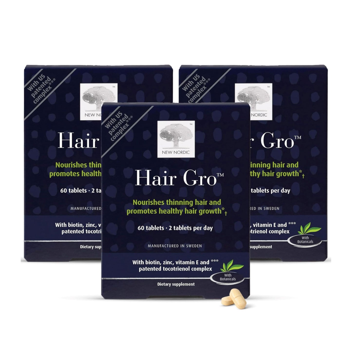 NEW NORDIC Hair GRO – Hair Growth Supplement with Biotin & Palm Tocotrienols (3 x 60 Count)