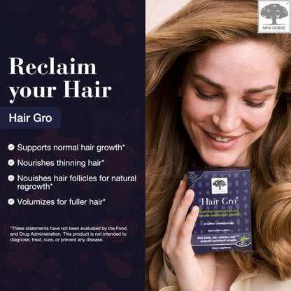 NEW NORDIC Hair GRO – Hair Growth Supplement with Biotin & Palm Tocotrienols (3 x 60 Count)