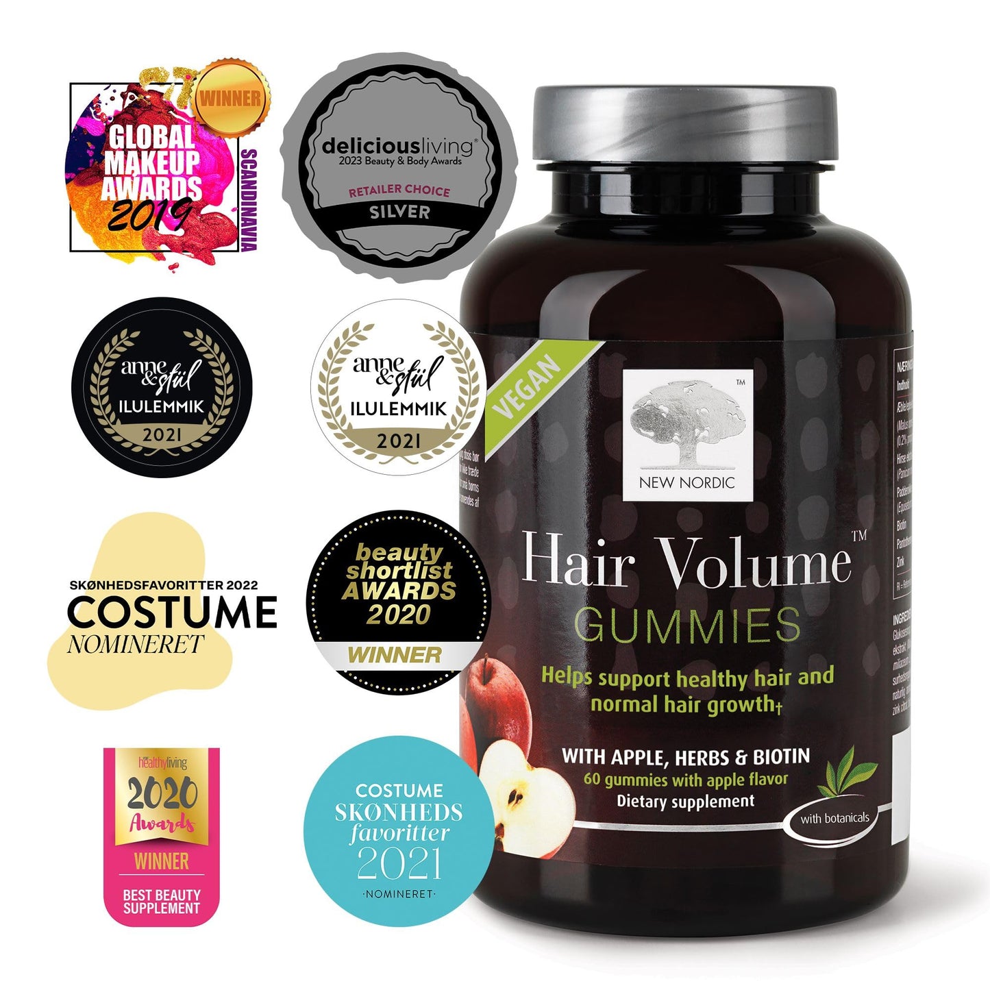 New Nordic Hair Volume Gummies - 2500 mcg Biotin, Vegan Hair Vitamins (60 Count)