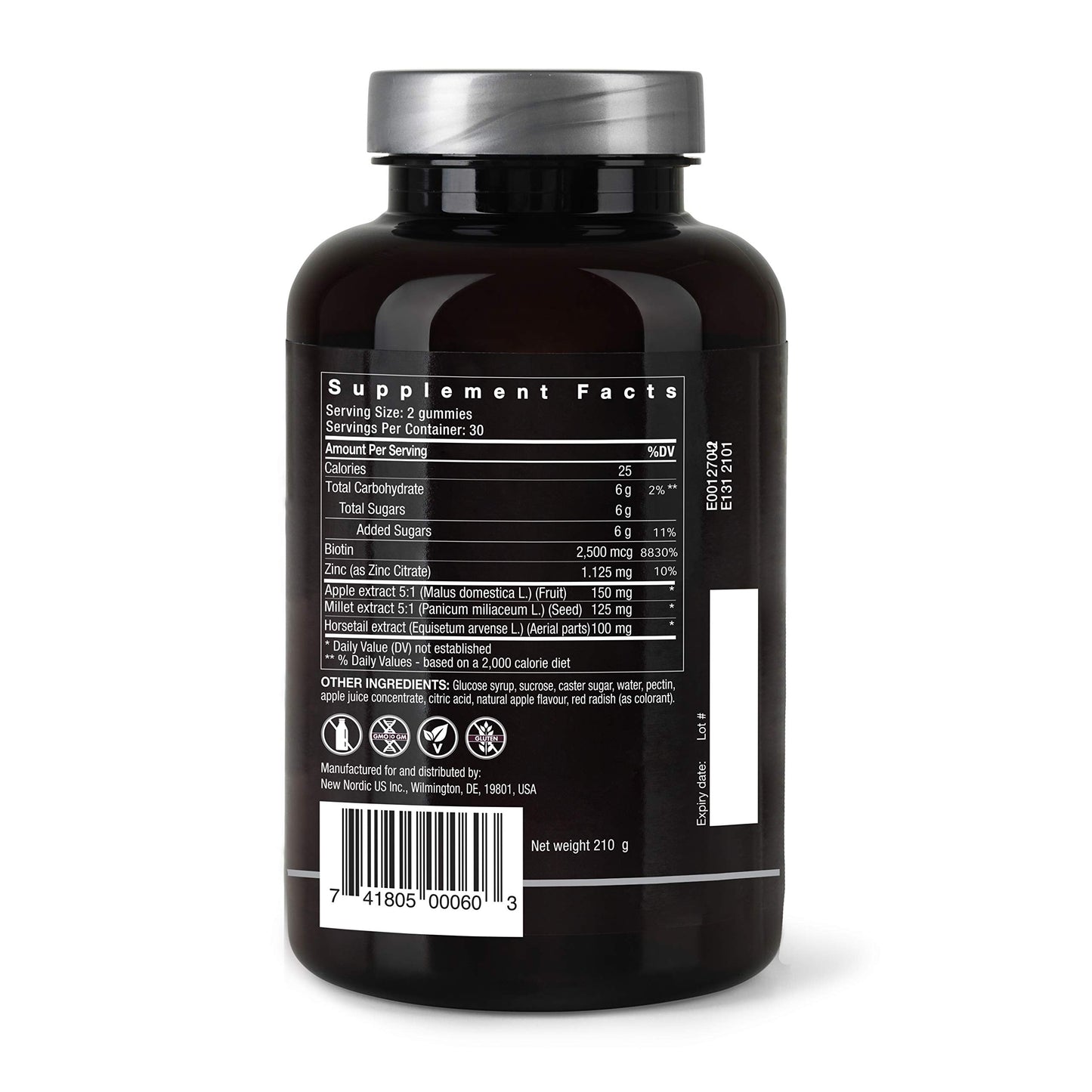 New Nordic Hair Volume Gummies - 2500 mcg Biotin, Vegan Hair Vitamins (60 Count)