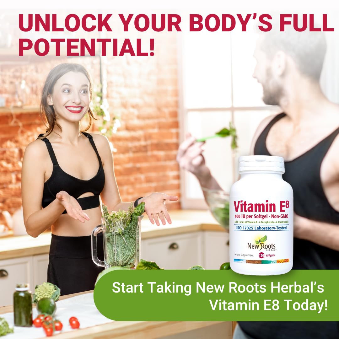 NEW ROOTS HERBAL Vitamin E 400 IU Capsules — 8 Active Forms (Tocopherols & Tocotrienols) | 120 Softgels