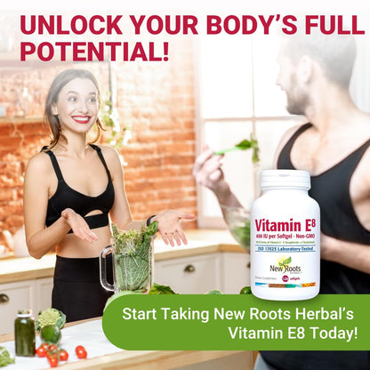 NEW ROOTS HERBAL Vitamin E 400 IU Capsules — 8 Active Forms (Tocopherols & Tocotrienols) | 120 Softgels