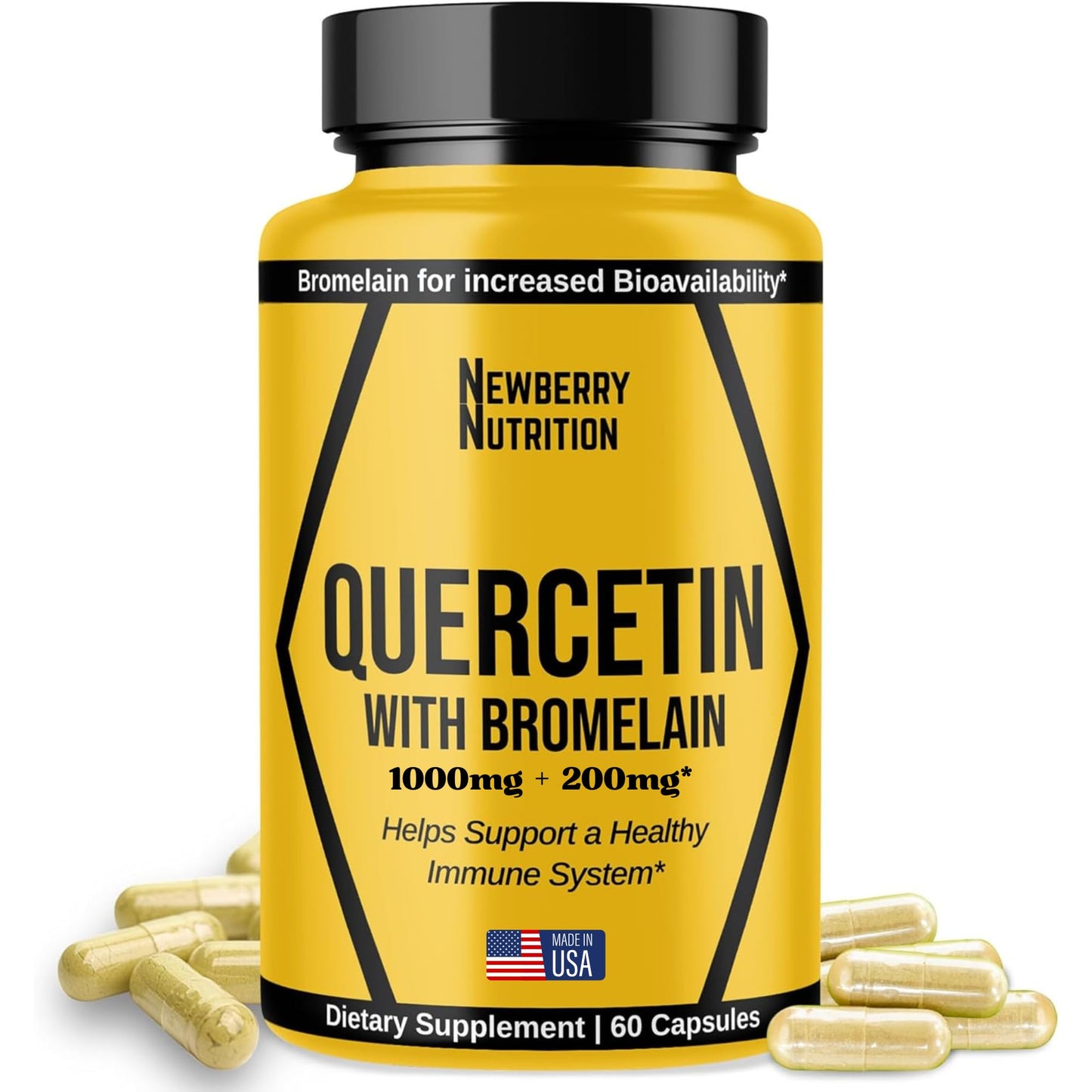 Newberry Nutrition Quercetin with Bromelain 1200mg | Immune Support & Antioxidant | 60 Count