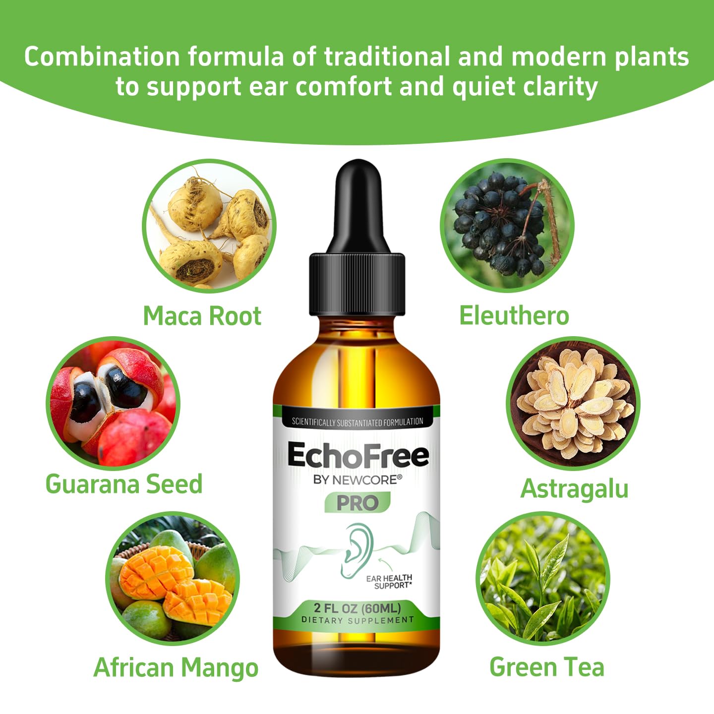 NEWCORE EchoFree PRO 2oz – Ear Wellness Formula with GABA, Ginkgo & Chromium