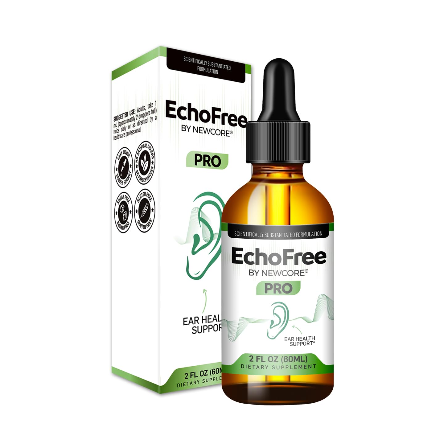 NEWCORE EchoFree PRO 2oz – Ear Wellness Formula with GABA, Ginkgo & Chromium