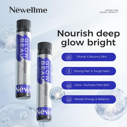 NEWELLME Glow+Beauty Collagen Drink – Liquid Beauty Supplement with Hyaluronic Acid & Antioxidants | 28 Bottles