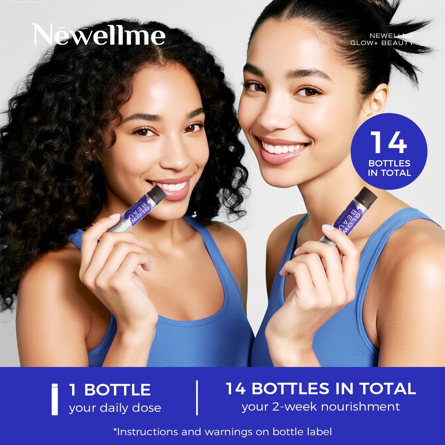 NEWELLME Glow+Beauty Collagen Drink – Liquid Beauty Supplement with Hyaluronic Acid & Antioxidants | 28 Bottles