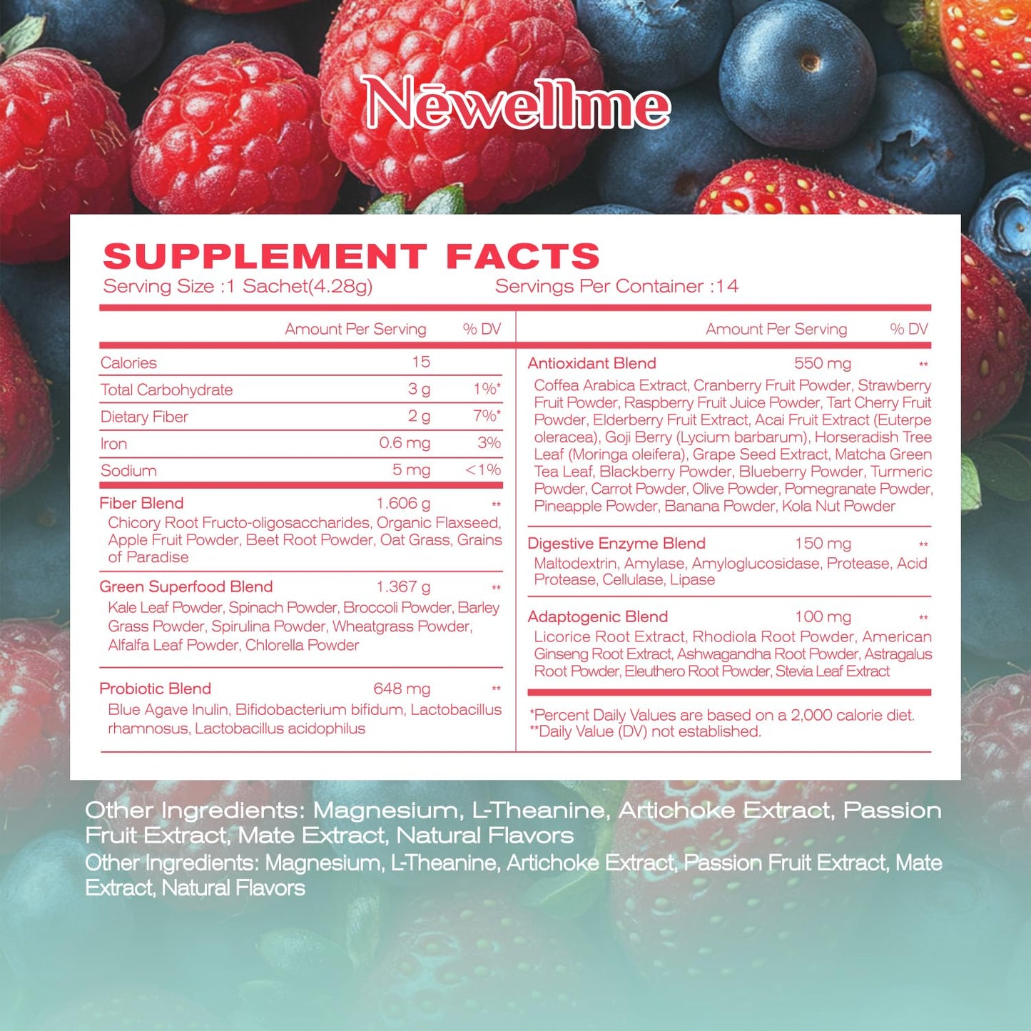NEWELLME Happy Cleaner Berry Super Greens & Multivitamin Powder – 90+ Superfoods, 14 Pack