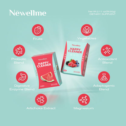 NEWELLME Happy Cleaner Berry Super Greens & Multivitamin Powder – 90+ Superfoods, 14 Pack
