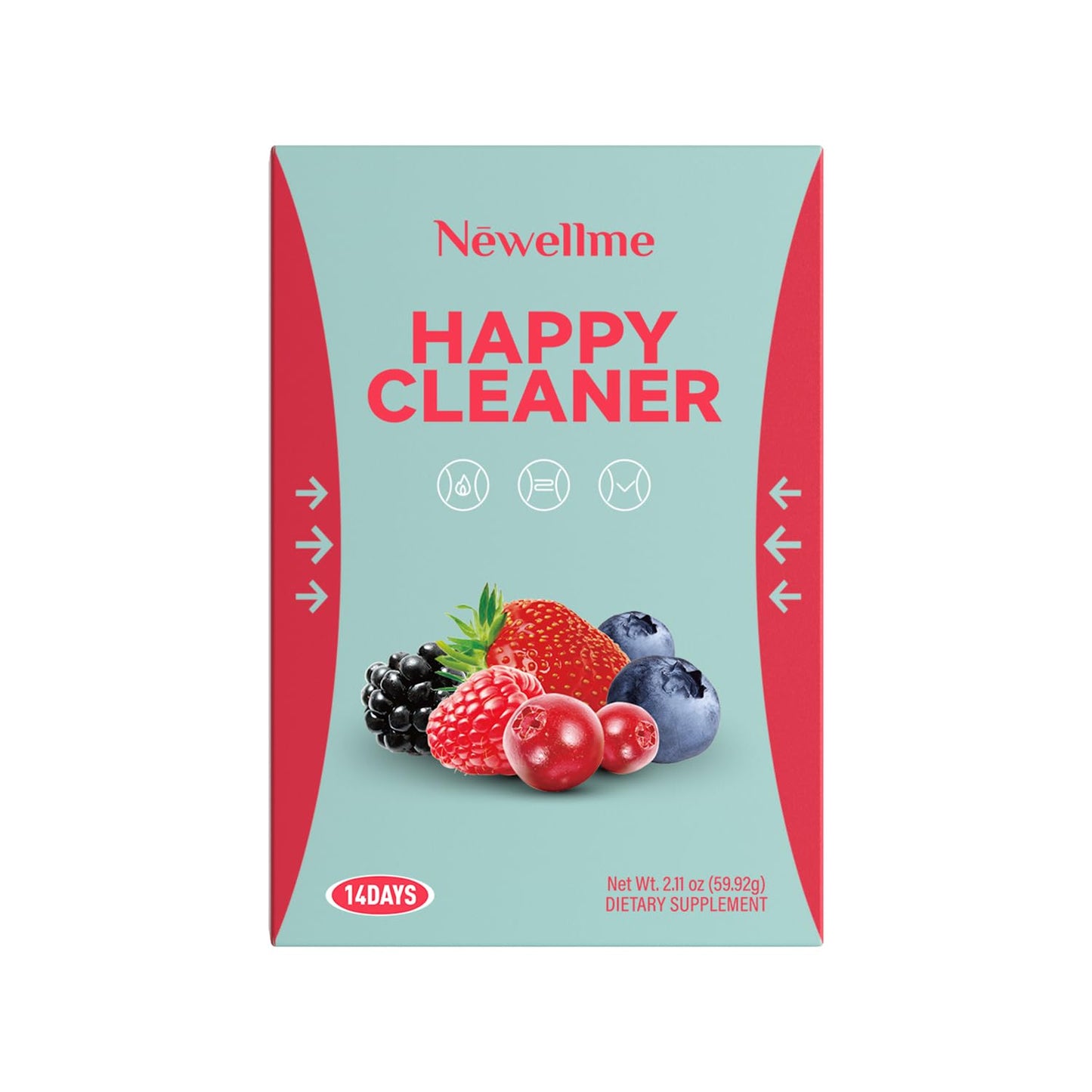 NEWELLME Happy Cleaner Super Greens Powder – Berry Drink Mix, Sugar-Free, 14 Packets, Chlorella & Spirulina