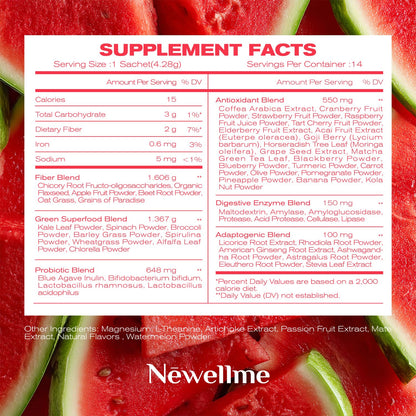 NEWELLME Happy Greens Powder – Sugar-Free Watermelon Drink Mix