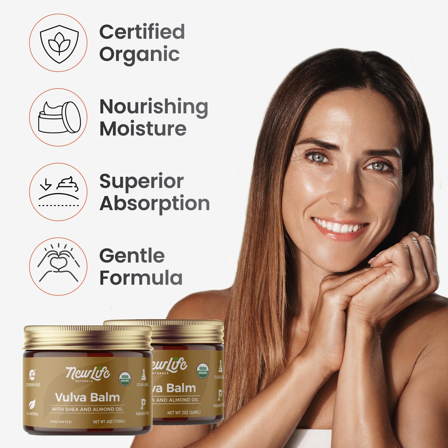 NewLife Naturals Certified Organic Vulva Balm Butter – Vaginal Moisturizer & Menopause Support (2oz) USA
