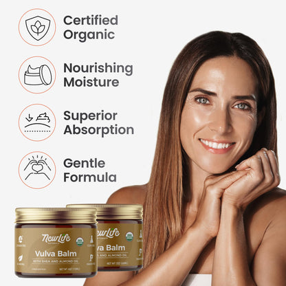 NewLife Naturals Certified Organic Vulva Balm Butter – Vaginal Moisturizer & Menopause Support (2oz) USA