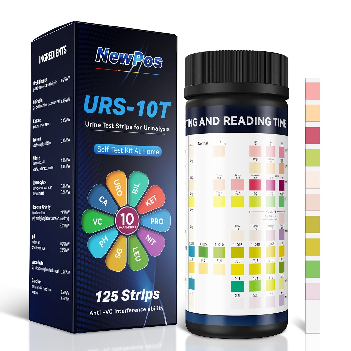 NewPos Urine Test Strips 10-in-1 | 125 CT Full Panel for UTI, Kidney & Liver Function at Home