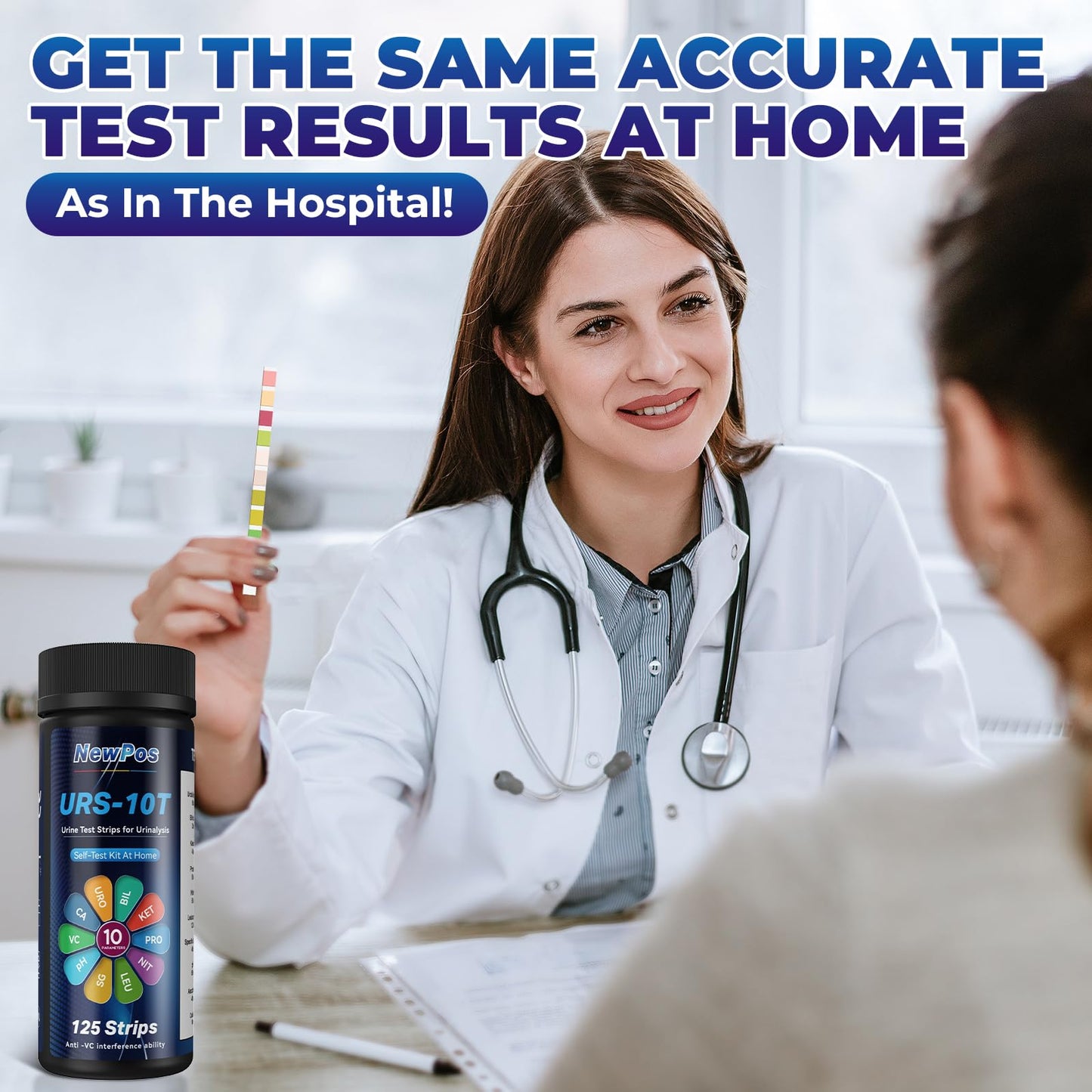 NewPos Urine Test Strips 10-in-1 | 125 CT Full Panel for UTI, Kidney & Liver Function at Home