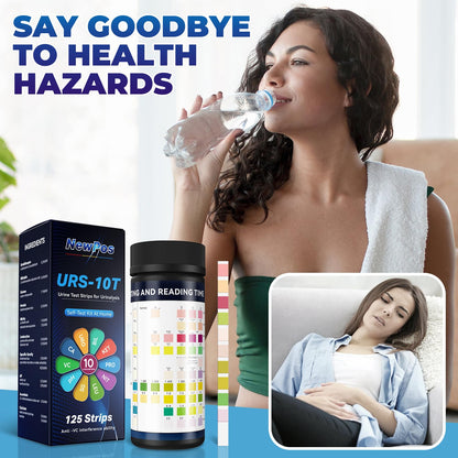 NewPos Urine Test Strips 10-in-1 | 125 CT Full Panel for UTI, Kidney & Liver Function at Home