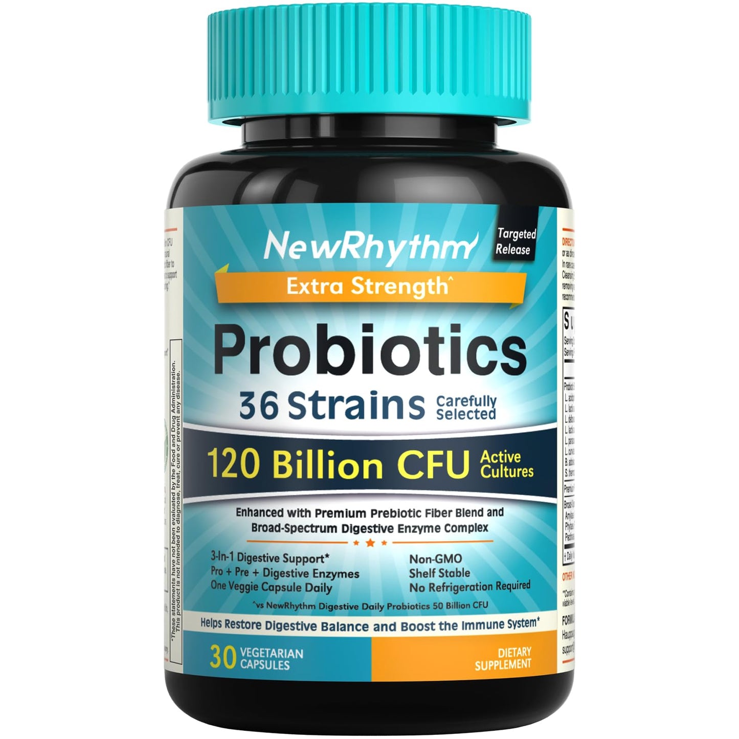 NewRhythm Probiotics 120B CFU | 36 Strains | Digestive Health & Immune Support | 30ct