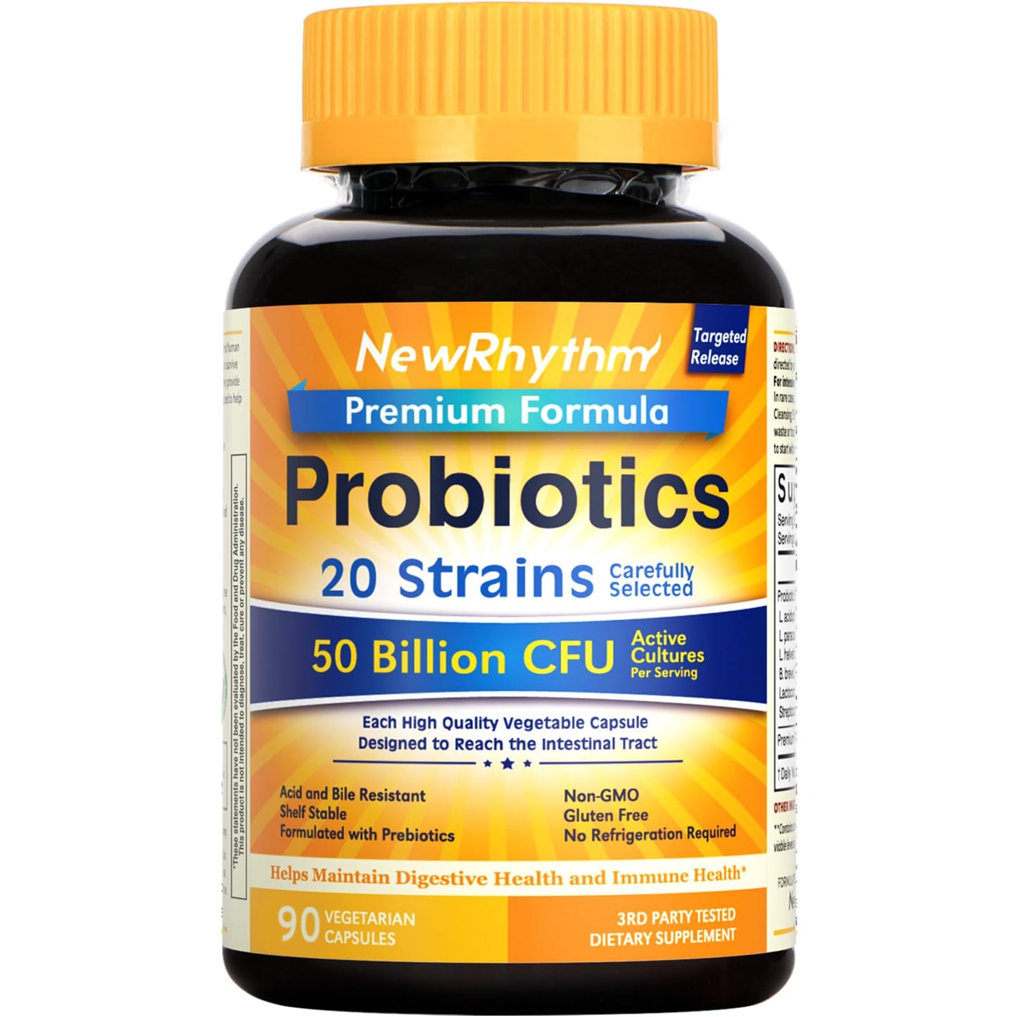 NewRhythm Probiotics 50B CFU – 20 Strains, Targeted Release, 90 Veggie Caps