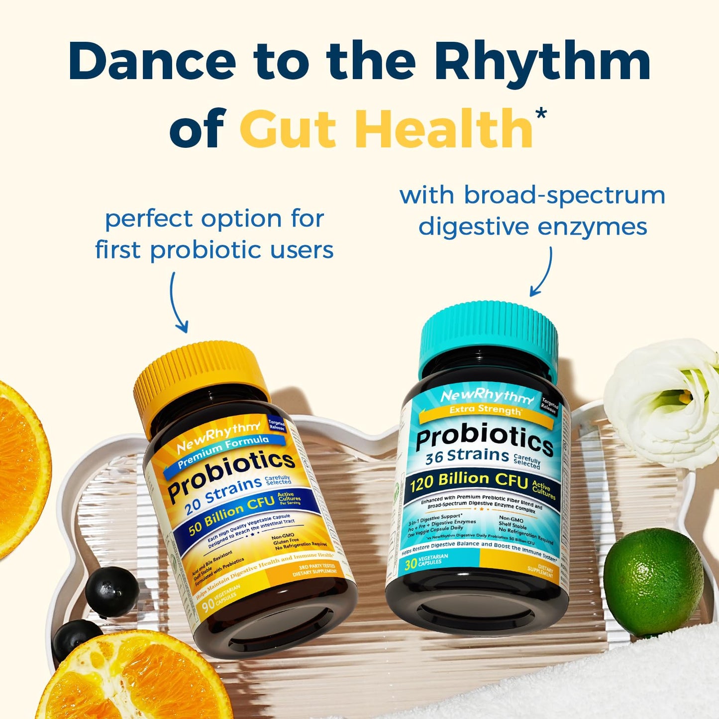 NewRhythm Probiotics 50B CFU – 20 Strains, Targeted Release, 90 Veggie Caps