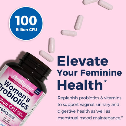 NewRhythm Probiotics for Women – 100B CFU, Cranberry, P5P, 60 Capsules