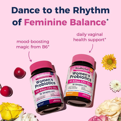 NewRhythm Probiotics for Women – 100B CFU, Cranberry, P5P, 60 Capsules