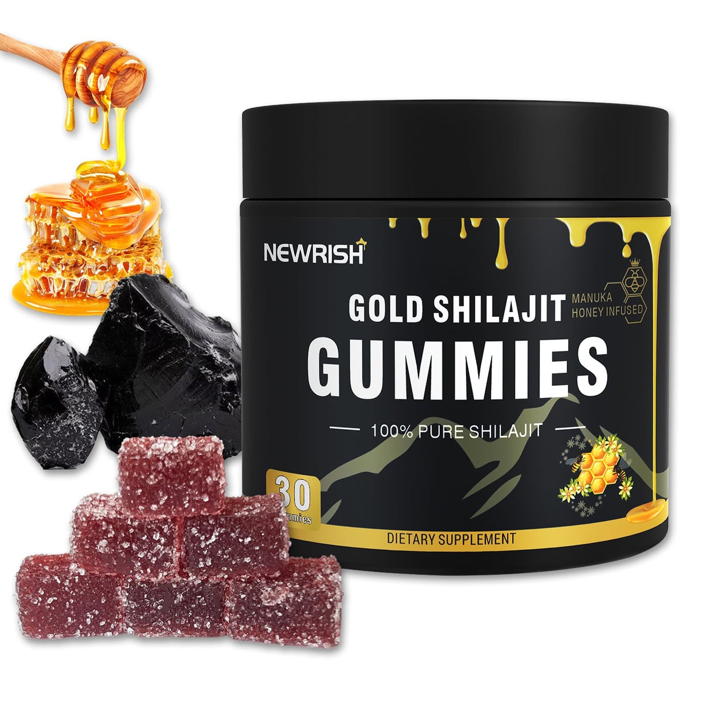 Newrish Shilajit Gummies with Manuka Honey – 30 Gummies | 85+ Trace Minerals