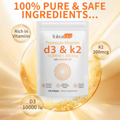 Newseel Vitamin D3 K2 Capsules | D3 & K2 with Coconut Oil – 120 Softgels