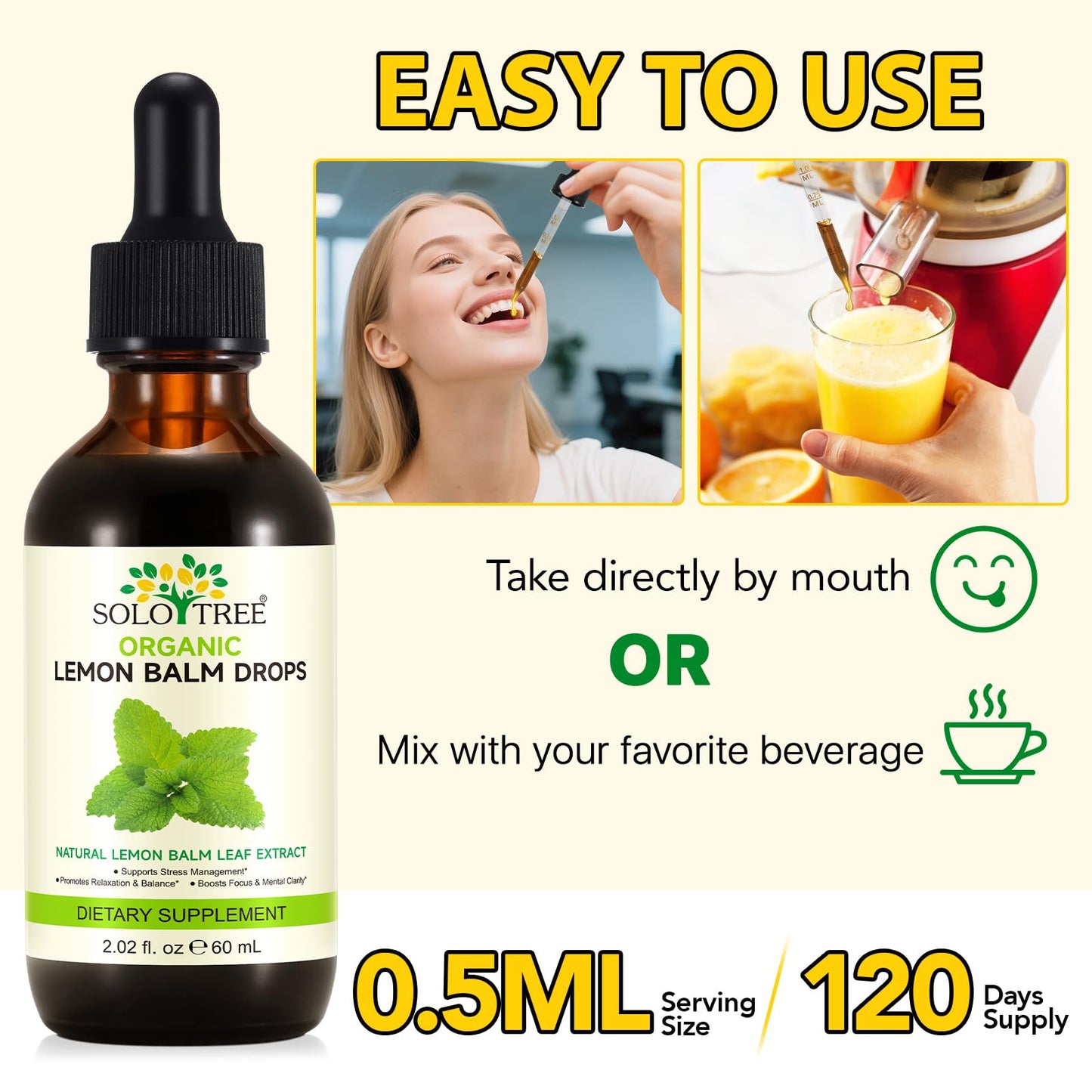 Newseel Lemon Balm Drops – Organic Lemon Balm Extract for Mood Support | Vegan, Gluten Free, Non-GMO | 2.02 fl oz