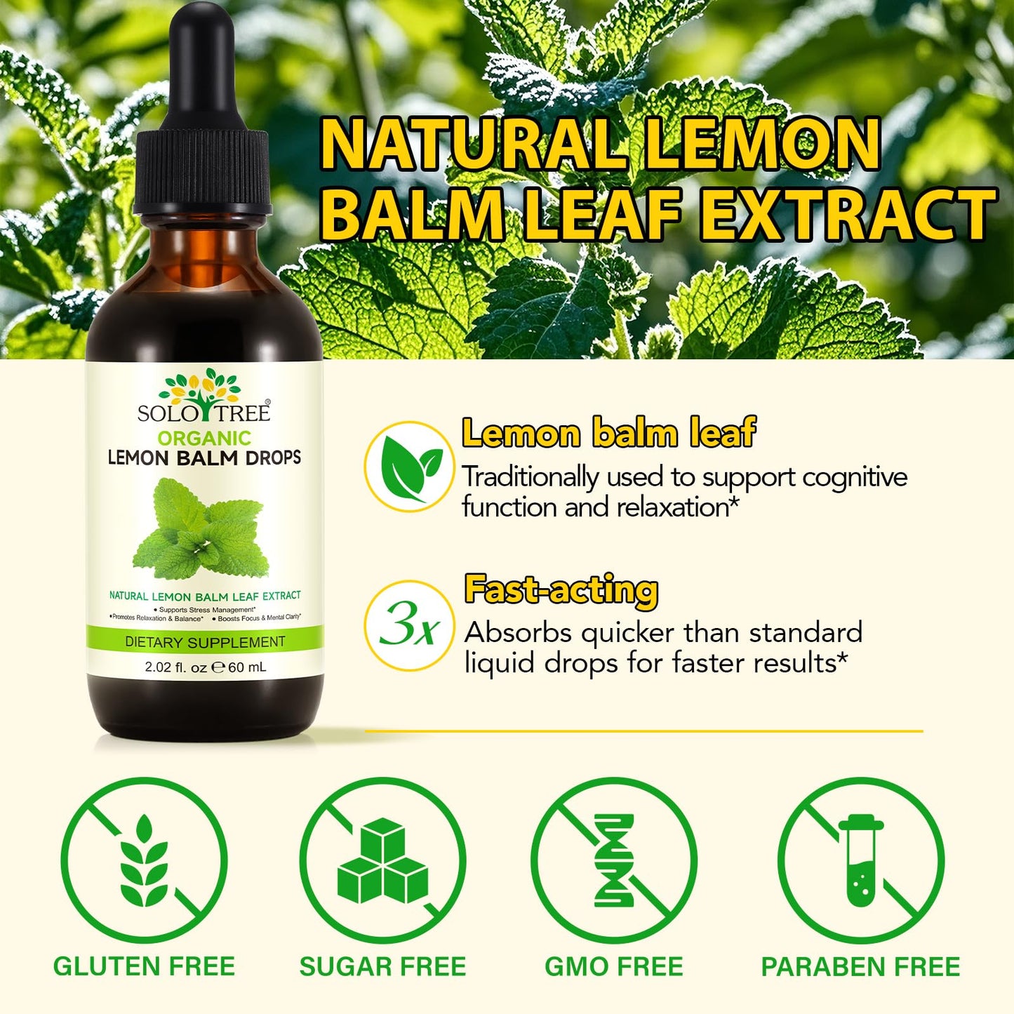 Newseel Lemon Balm Drops – Organic Lemon Balm Extract for Mood Support | Vegan, Gluten Free, Non-GMO | 2.02 fl oz