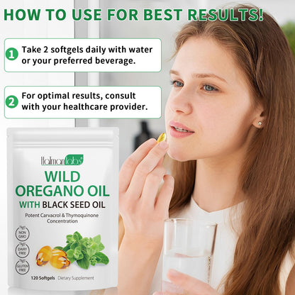 Newseel Oil of Oregano with Black Seed Oil – Organic Oregano Oil Softgels, Non-GMO, Gluten Free | 120 Capsules