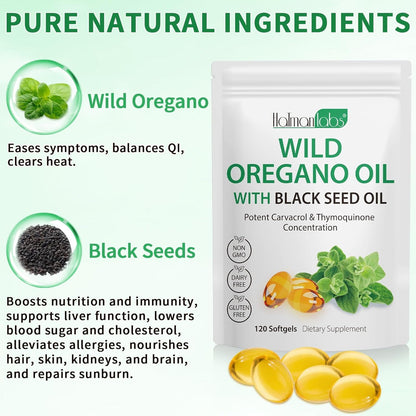 Newseel Oil of Oregano with Black Seed Oil – Organic Oregano Oil Softgels, Non-GMO, Gluten Free | 120 Capsules