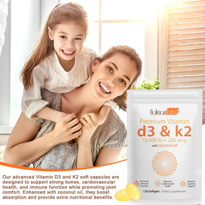 Newseel Vitamin D3 K2 Capsules | D3 & K2 with Coconut Oil – 120 Softgels