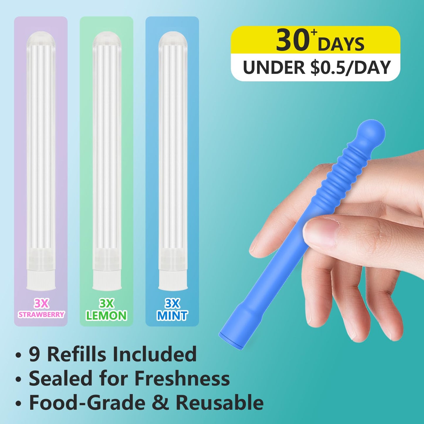 NEWUPGRADED Chewable Essential Oil Breath Stick – 9 Refills, Long-Lasting Freshness, BPA-Free