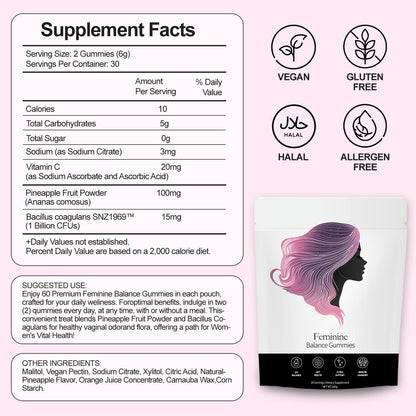 NEWUREHO Nuora Feminine Balance Gummies – Pineapple Probiotics for Women, 60 Gummies