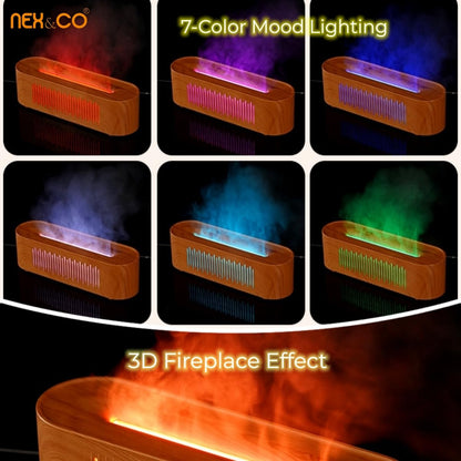 NEX&CO Infuser Aroma Diffuser Wood Grain | Faux Flame, 9 oz Tank, Ultra Quiet USB-C
