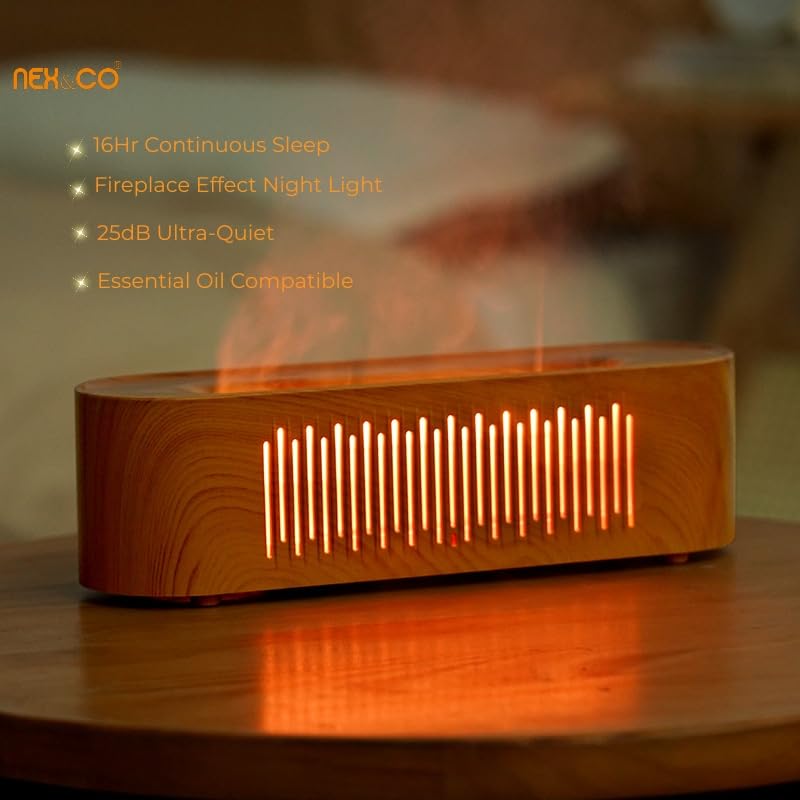 NEX&CO Infuser Aroma Diffuser Wood Grain | Faux Flame, 9 oz Tank, Ultra Quiet USB-C