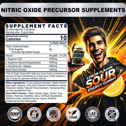 Nextdia Sugar Free L-Arginine Nitric Oxide Gummies 1300mg – Vegan, L-Citrulline, Beet Root, B3 | 60 Counts