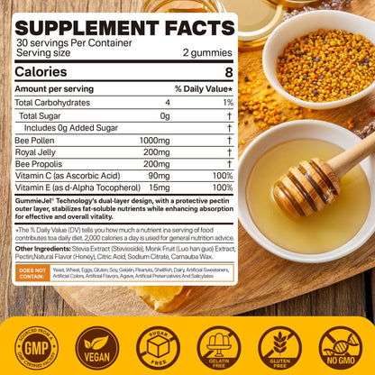 Nextdia Bee Pollen Organic 1000mg Gummies with Propolis & Royal Jelly | Sugar Free
