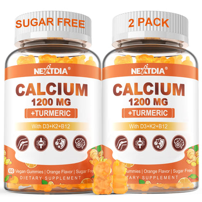 Nextdia Calcium 1200 mg Gummies with Vitamin D3, B12, K2 - Sugar Free, Vegan | Bone & Muscle Support