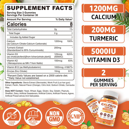 Nextdia Calcium 1200 mg Gummies with Vitamin D3, B12, K2 - Sugar Free, Vegan | Bone & Muscle Support