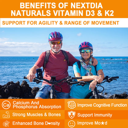 Nextdia Vitamin D3 20,000 IU + K2 MK-7 200 mcg | Strong Bones & Immunity (Pack of 2)