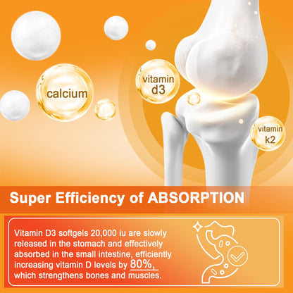 Nextdia Vitamin D3 20,000 IU + K2 MK-7 200 mcg | Strong Bones & Immunity (Pack of 2)