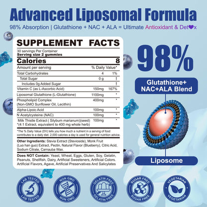 Nextdia Liposomal Glutathione Gummies 1100mg – Vegan, Immune Support & Anti-Aging, 60 Count