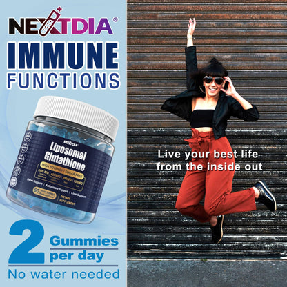 Nextdia Liposomal Glutathione Gummies 1100mg – Vegan, Immune Support & Anti-Aging, 60 Count